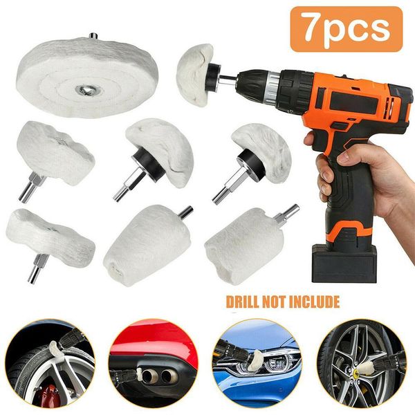 Polijstpads 7 pçs almofada de polimento kit roda polimento carro almofadas polimento polidor liga alumínio aço inoxidável mop roda broca kit