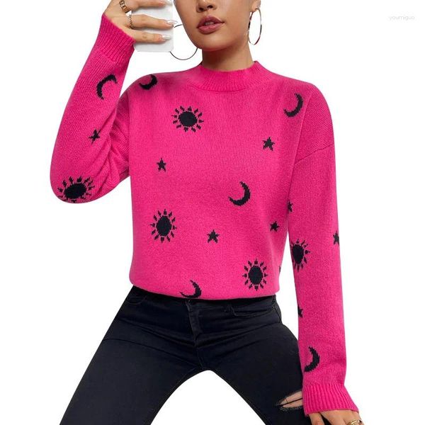 Suéteres femininos Chegadas das mulheres 2023 Senhoras moda streetwear pulôver de malha desgaste em torno do pescoço padrão suéter rosa vermelho preto cinza