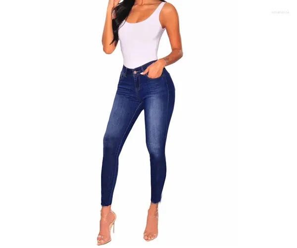Женские джинсы Осенний темперамент Тонкий однотонный зернистый пакет Бедро Сексуальная эластичная мода