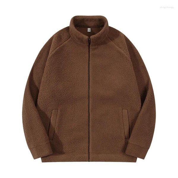 Felpe con cappuccio da uomo in pile polare stile più velluto ispessito colletto alla coreana imitazione Sherpa felpa cardigan 2023 uomini e donne invernali