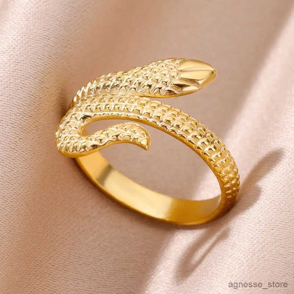 Обручальные кольца Позолоченные кольца в виде змеи для женщин и мужчин Регулируемое кольцо из нержавеющей стали 2023 Тенденция Эстетические украшения anillos R231128