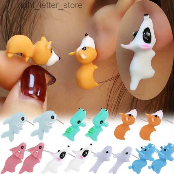 Stud 1Pair Earlobe Animal Mordida Brinco Mulheres Dos Desenhos Animados Tubarão Dinossauro Resina Brincos Ear Studs Mordida Meninas Brincos Jewerly Presente YQ231128