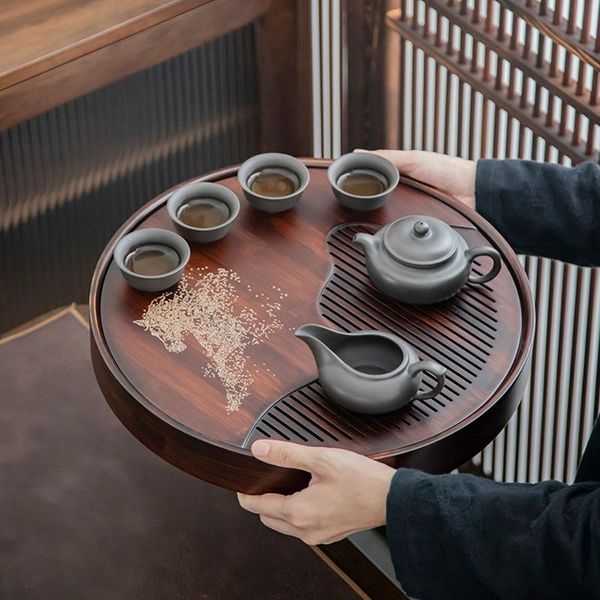 Bandeja de chá de bambu redonda de chá de bambu de alta qualidade Kungfu Conjunto de chá Padrão de chá de chá Plante de chá Cha Pan
