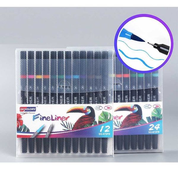 12pcs Aquarellstifte 12/24 Farben Dual Tip Brush Pen Textmarker Bold Fine Liner Kalligraphie Zeichnung Unterschrift Kunst Malerei Schule Kinder Geschenk A6855 P230427