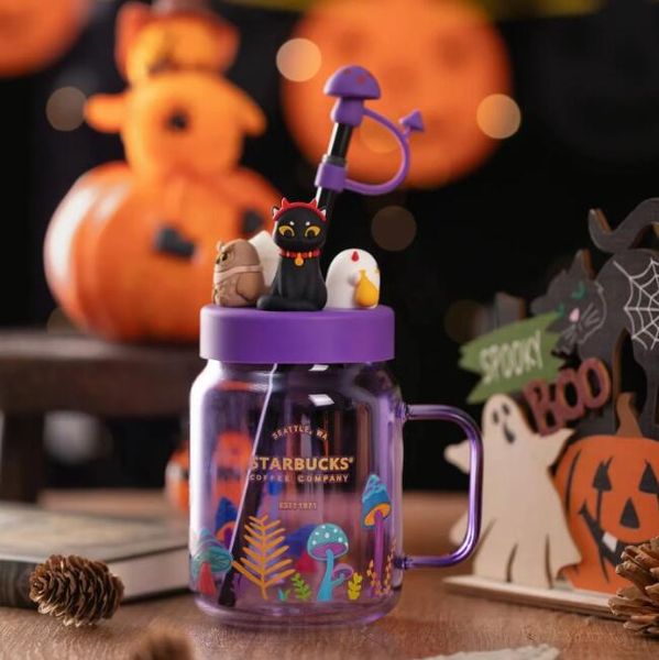 Посуда для напитков Starbucks, лимитированная серия на Хэллоуин, фиолетовый эльф, маленький монстр, креативный подарок, стеклянная соломенная чашка, чашка для питья