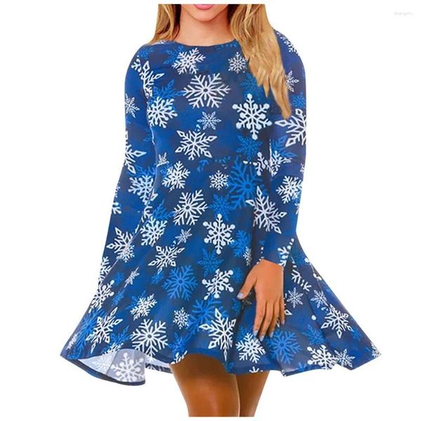 Vestidos casuais 2023 outono natal muleta padrão impressão mini vestido oversized mulher presente festa de inverno mulheres