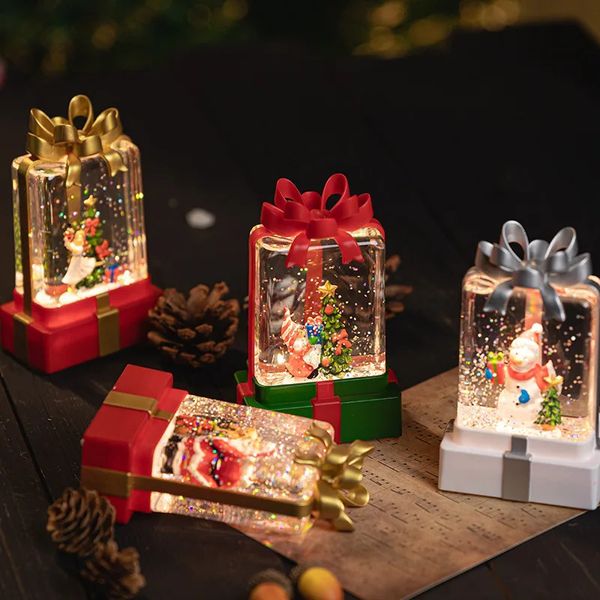 Weihnachtsspielzeug, Weihnachtsmann, Schneemann, Heiligabend, Geschenkbox in Form eines Paares und Kindergeschenke, Kristallkugel, dekorative Tischdekoration 231128