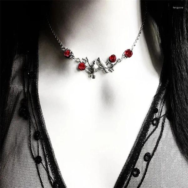 Anhänger Halsketten Viktorianische Lovebirds Halskette Rot Schwarz Rose Vintage Gothic Schmuck Alternative Handgemacht