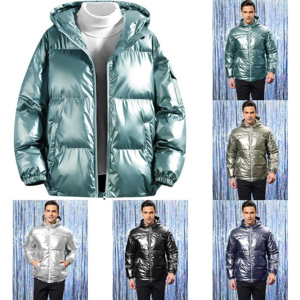 Hombres para hombre abrigos de invierno chaquetas tendencia de alta calidad chaqueta suelta con cremallera con capucha engrosada color sólido ropa de algodón brillante parkas