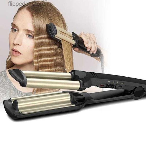 Lockenstäbe Kemei Hair Curler Professional 3 Fässer Big Wave Lockenstab Crimpeisen Flauschige Rollen Rollen Haarvolumen Styling-Tools Q231128