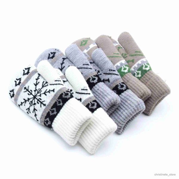 Kinder Fäustlinge Neue Winter verdicken Plüsch warme Handschuhe für Männer Frauen Schneeflocken Jacquard Strickfästerhandschuhe im Freien Fahrrad -Ski -Strickhandschuhe