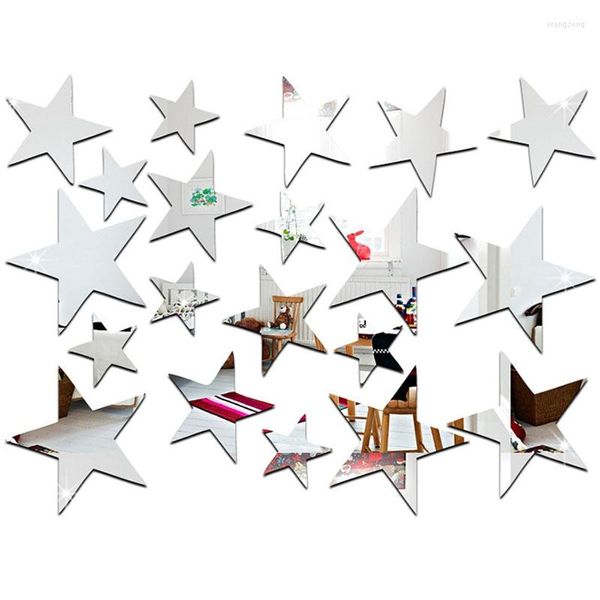 Adesivos de parede 20 pcs 3d adesivo estrela Silver decoração sala de estar estrelada céu espelhos decorativos em casa arte