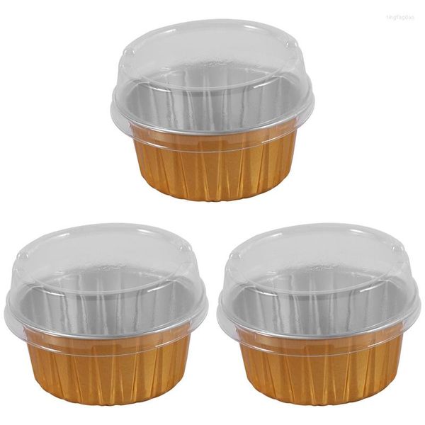 Moldes de cozimento 300pcs Alumínio descartável Cups de alumínio Creme Brulee Soberset Cupcake Oval Cupcake com tampa Ferramentas de ovo de bolo