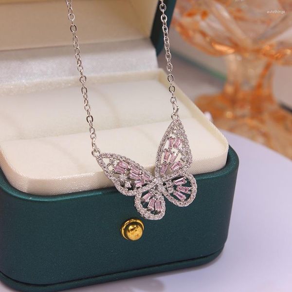 Ketten Luxus Kristall Schmetterling Charm Kette Halsketten Zarte 14 Karat Echtgold Überzogene Schmuck Zirkon Anhänger Halsketten Für Frauen Geschenk