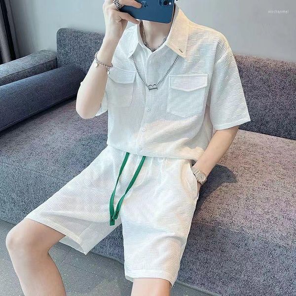 Tute da uomo 2023 Trend Baggy Top Shorts Set Bianco Cool No Logo T Shirt Uomo Moda Estetica Stile coreano Nylon Xl Abbigliamento da uomo