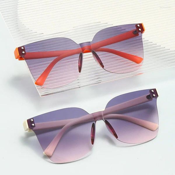 Sonnenbrille YOOSKE Quadratisch für Frauen Männer Shades Randlose Sonnenbrille Männlich Weiblich Siamesische Brillen Klassischer Farbverlauf UV400