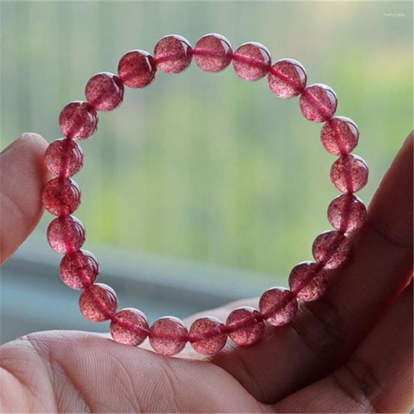 Braccialetti all'ingrosso di cristallo di quarzo fragola rossa naturale da 8 mm per braccialetti di perline tonde elastiche con fascino femme