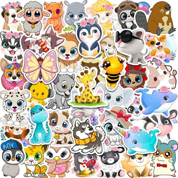 Crianças brinquedo adesivos 50 pçs bonito misturado animal telefone caso notebook skate portátil garrafa de água dos desenhos animados adesivo pacote para presente 231128