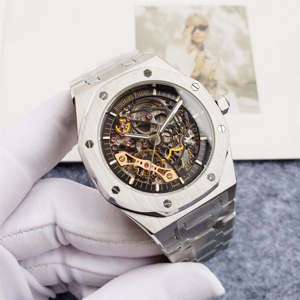 Высококачественный лучший бренд Audexxx Pigxxx Oak Offshore Grey Полая пластина Двойное балансировочное колесо Полностью стальной ремешок Сапфировое зеркало Автоматический механический механизм Мужские часы