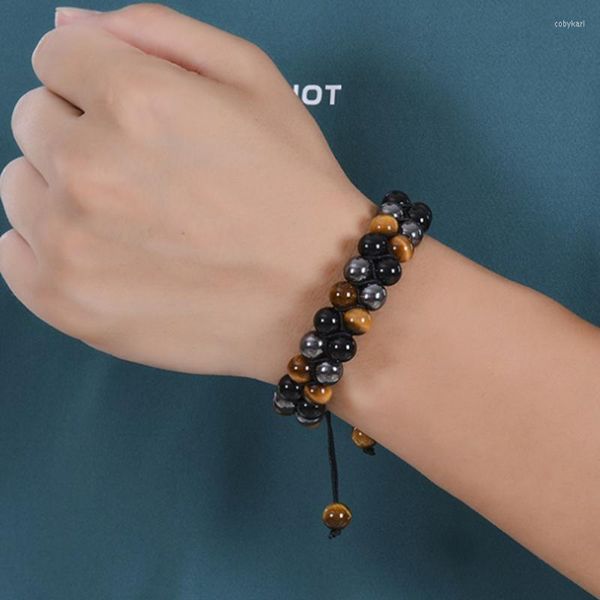 Strand Feng Shui Gift Tiger's Eye Black Agate Double Bracelet для мужчины и женщин