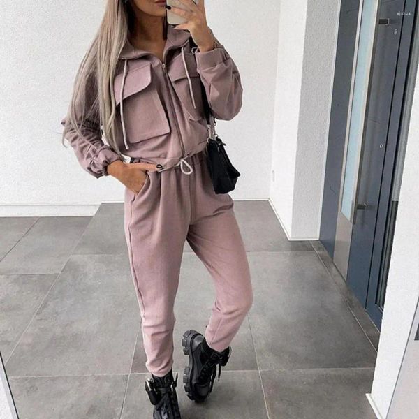 Lauf-Sets Herbst Feste Hosen Anzug Casual Cargo Frauen Set 2 Stück Fashion Long Sleeve Zipper CoatWomen Hosen Streetwear Track