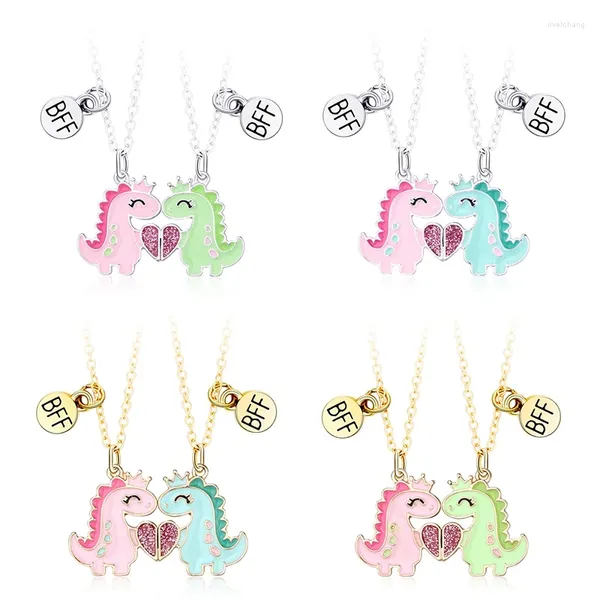 Anhänger Halsketten 2 teile/satz Cartoon Krone Herz Dinosaurier Freunde Halskette Kette BFF Freundschaft Schmuck Geschenke für Kinder