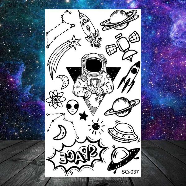 Tatuagens Coloridas Desenho Adesivos Astronauta Estrelas Lua Sol Tatuagens Temporárias Para Mulheres Crianças Menina Borboleta Pena Letras Tatuagem Falsa Pescoço Braço Mãos Pequenas TatoosL2