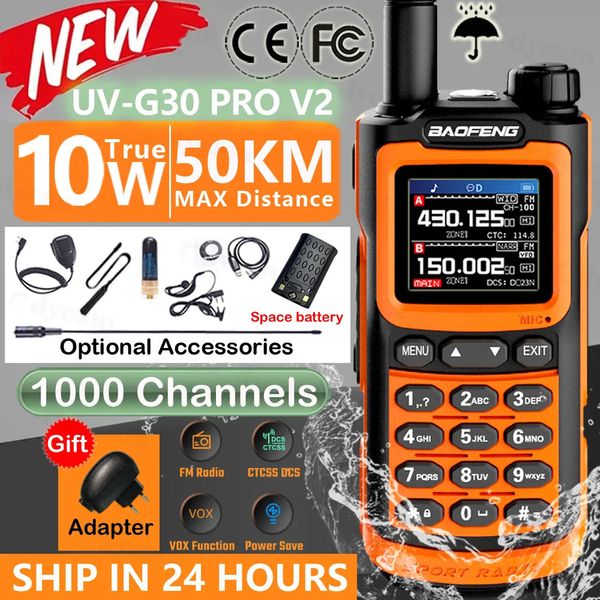 Walkie Talkie 2023 Baofeng UV G30 Pro Long Range Портативная 1000-канальная радиолюбительская FM-радиостанция UHF VHF USB C Charge 2 Way Radio Водонепроницаемая 231128