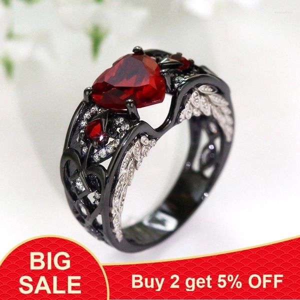 Ringos de cluster Angel Wing Ring Heart Heart Zircon CZ noivado alia