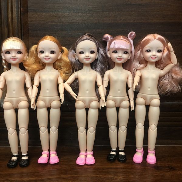 Puppen 30CM 16 BJD 11 Gelenke Mehrfarbiges Haar 3D Große Augen Mode Nettes Lächeln Nude Weibliche DIY Kinder Spielzeug für Mädchen Weihnachtsgeschenk 230427