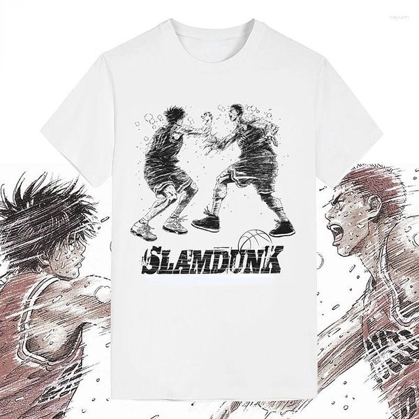 Camiseta masculina manga slamdunk verão legal camiseta sakuragi hanamichi e rukawa kaede anime camisa homem exercício respirar solto macio tshirt