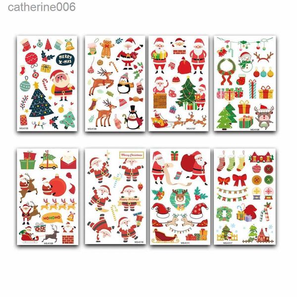 Tattoos Farbige Zeichnung Aufkleber 16 Blatt Weihnachten Temporäre Tattoos Cartoon Baum Glocke Schneemann Muster Tattoo Aufkleber für Kinder Fake Tattoo WasserdichtL231