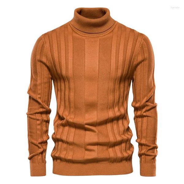 Maglioni da uomo 2023 Autunno Collo alto Camicia casual lavorata a maglia con fondo caldo Pullover tinta unita Large