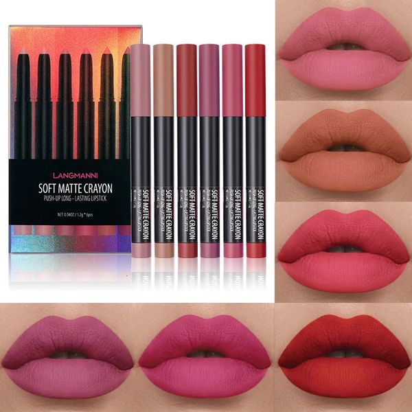 Matite per labbra 6 Pz / lotto Langmanni Matte Crayon Rossetto Lip Liner Impermeabile a lunga durata Lip Stick Matita Kit per il trucco Cosmetici 231128