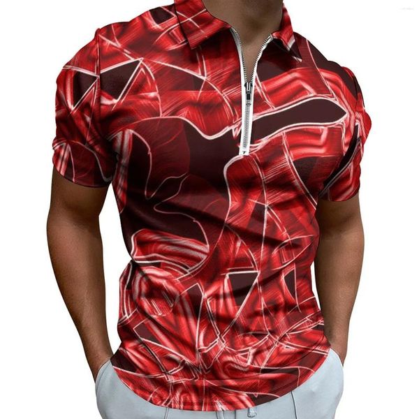 Herren Polos Curve Print Casual T-Shirts Rotes Acrylband Poloshirts Umlegekragen Street Style Shirt Mann Grafik Kleidung Große Größe 6XL