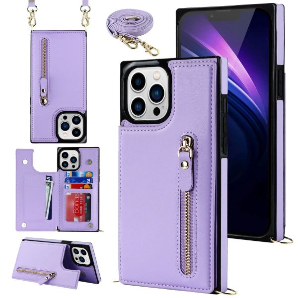 Crossbody Strap Lanyard Phone Case для iPhone 13 12 Mini 15 14 11 XR XS Pro Max 7 8 Plus RFID Blocking Protect Card Держатель кожа