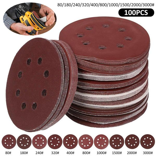 Slijpstenen 100pcs 125mm Ses Zımpara Kağıdı 8 Delik Disk Kum Saçları Grit 803000 Kanca ve Döngü Zımparalama Disk Aşındırıcılar Lehçe için