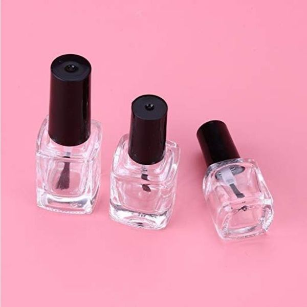 Leere Nagellackflaschen aus Glas, 5 ml, 10 ml, 15 ml, leere Nagellackflaschen mit Pinseln und schwarzen Kappen, quadratische Form