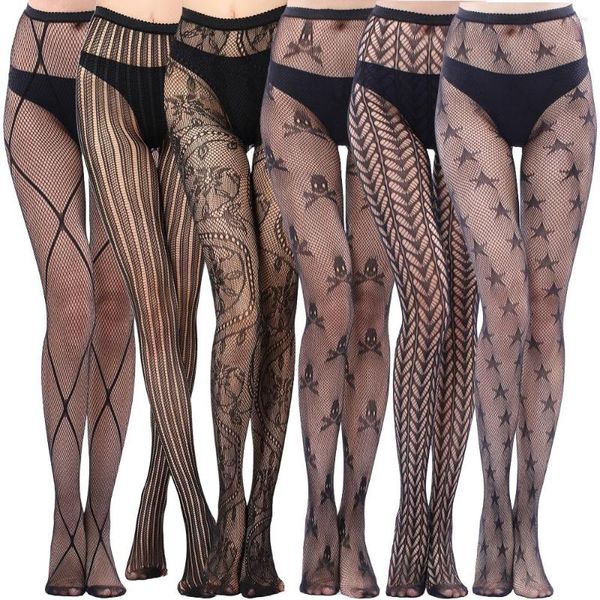 Mulheres meias longas sexy oco escapam meias de rede de pesca calça -calça preta de cintura erótica de meia -calça gótica de meia -calça lingerie s22