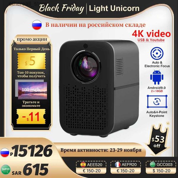 Proiettori Light Unicorn M6 PRO 1080P LED Videoproiettore 4K Android 6000 Lumen 5G Wifi Proiettore Messa a fuoco automatica Home Cinema Smartphone Bluetooth Q231128