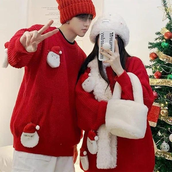 Erkek Sweaters Çift Çirkin Noel Kazak Kış Kırmızı Kalınlaşmış Sıcak Örgü Yıl Yuvarlak Boyun Büyük Boy Erkek Kadın Sakiller