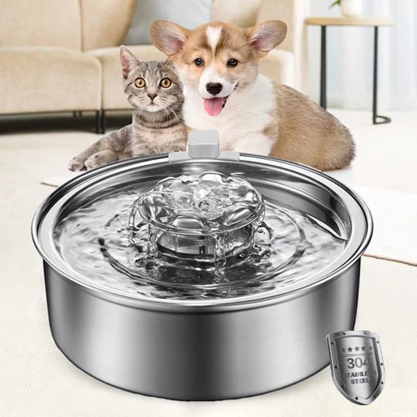 Alimentação de aço inoxidável gatos fonte água elétrica mudo gato cães alimentador água suprimentos sensor elemento filtro pet cão bebedor automático