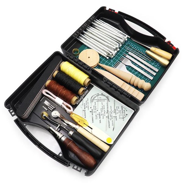 Kit de ferramentas para artesanato em couro, cordas de cera, agulhas, costura manual, corte, costura, couro, artesanato, conjunto de ferramentas