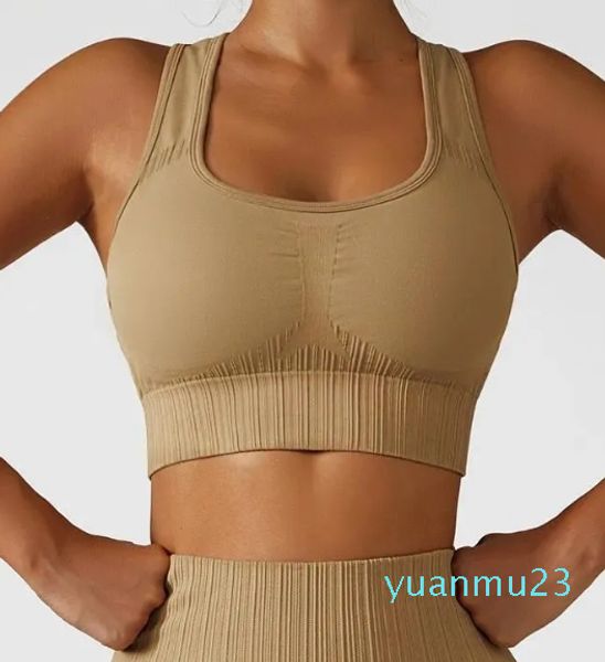 Completo da yoga da donna, maglia senza cuciture, reggiseno antiurto ad alta resistenza, gilet sportivo ad asciugatura rapida, top da fitness per corsa all'aperto