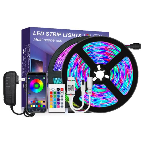 Luzes de tira LED RGB 32,8 pés 10m SMD 5050 Impermeável para o quarto Smart Bluetooth App Controle com Remote Multi Color Alwar