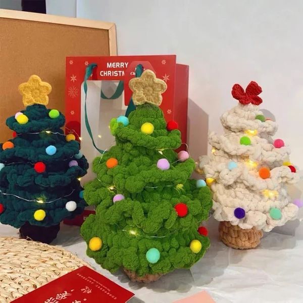 Рождественская игрушка, милая вязаная крючком рождественская елка, украшение для дома, рождественская елка и свет, детский подарок 231128