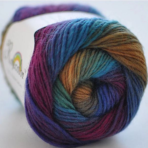Tecido e costura 100% fio de lã cor arco-íris para tricô à mão crochê espessura de pelúcia linha lanas diy lenço macio xale suéter grátis 231127