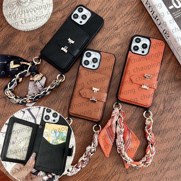 iPhone Case Tasarımcı Telefon Kılıfı için iPhone 15 Pro Max Case Apple iPhone 14 Pro MAX 13 12 15 Artı Kadınlar Crossbody Cüzdan Kart Sahipleri Mobil Kapak Eşarp Korucu Hediyesi