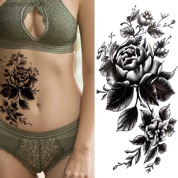 Dövmeler renkli çizim çıkartmaları bayan moda çiçek geçici dövmeler sahte gül tüyü tatoos çıkartma su geçirmez vücut sanat bacakları arm tatoos kadınlar için 2311