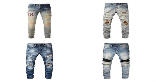 Jeans strappati neri da uomo Pantaloni larghi firmati a vita media Slim Fit Patch leopardato Lungo stampa azzurro in cotone SelfCultivati3166267